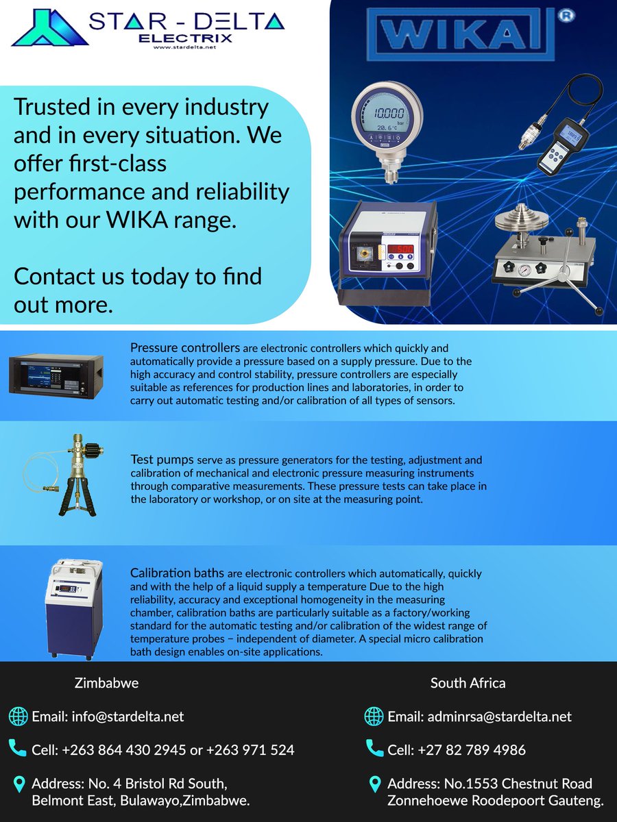 ElectrixStar's tweet image. Contact us today to find out more about our WIKA range!

#testpump #pressurecontrol #pressurecontroller #calibration #measuring #pressuretest #pressuretesting #calibrationbath #pressurebalancing #handheldcalibrator #digital #digitalpressuregauge #pressuregauge #temperature #afrca