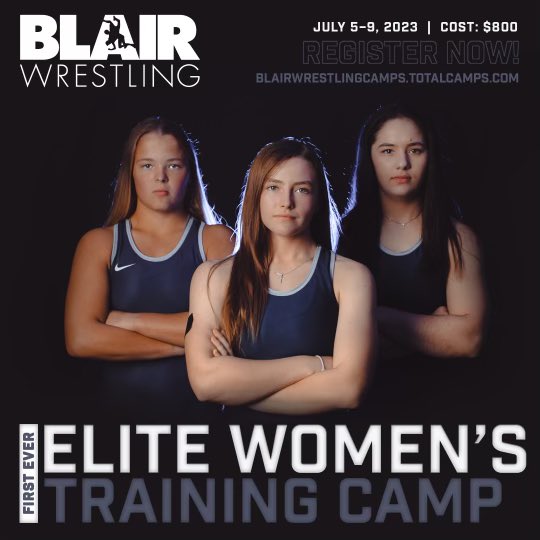 Sign up now for the first ever Elite Women’s Training Camp hosted by Blair Wrestling!! This will be from July 5- July 9 at Blair Academy. There will be options to both board on campus or commute. More details and sign ups are in the link below!
blairwrestlingcamps.totalcamps.com/shop/EVENT