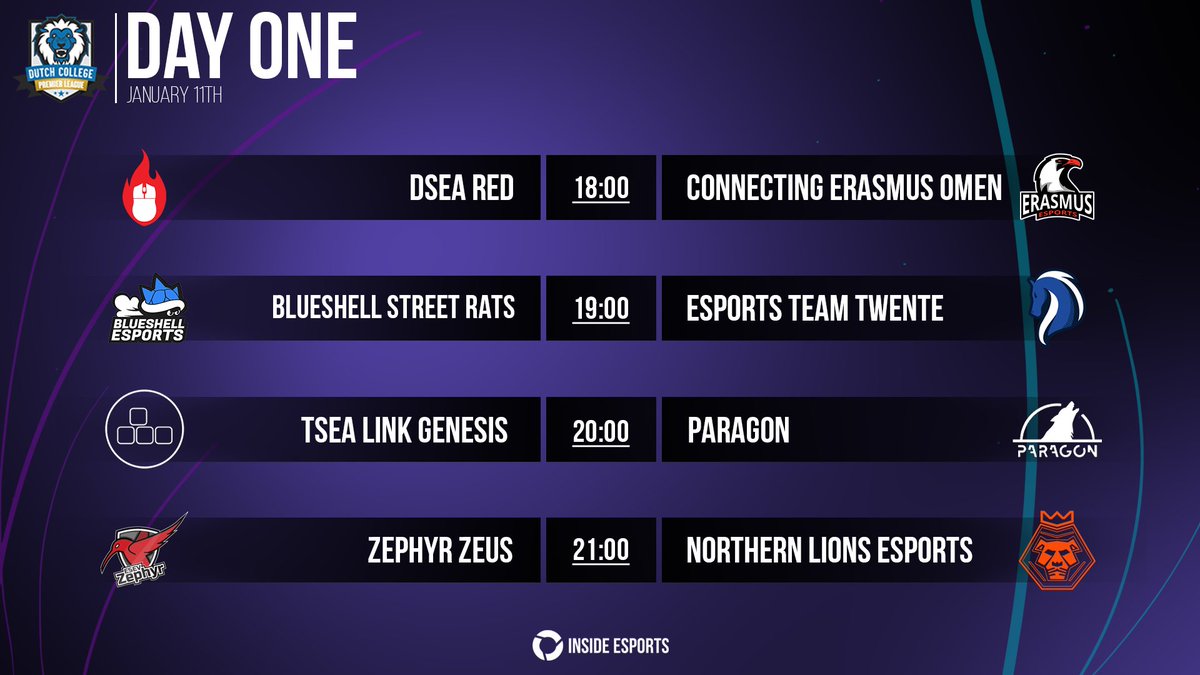 todays schedule

<a href="/esportsdelft/">DSEA Ignite</a> <a href="/ErasmusEsports_/">Erasmus Esports</a>
<a href="/BlueshellESA/">Blueshell Esports</a> <a href="/EsportsTwente/">Esports Team Twente</a> 
<a href="/tsealink/">TSEA Link</a> @paragon 
<a href="/ESEVzephyr/">ESEV Zephyr</a> <a href="/NorthernLionsNL/">Northern Lions Esports</a> 
#DCLS9 #eSports #Gaming