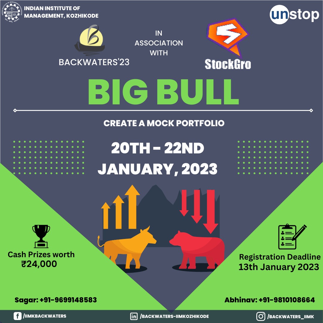backwatersiimk's tweet photo. We are stoked and thrilled to announce StockGro as our official event partner for Big Bull. 

Hurry up and register now for 'Big Bull' by using the following link and win cash prizes worth ₹24,000. 
https://t.co/prLoFRMcU2 https://t.co/xY4Tm25LZI