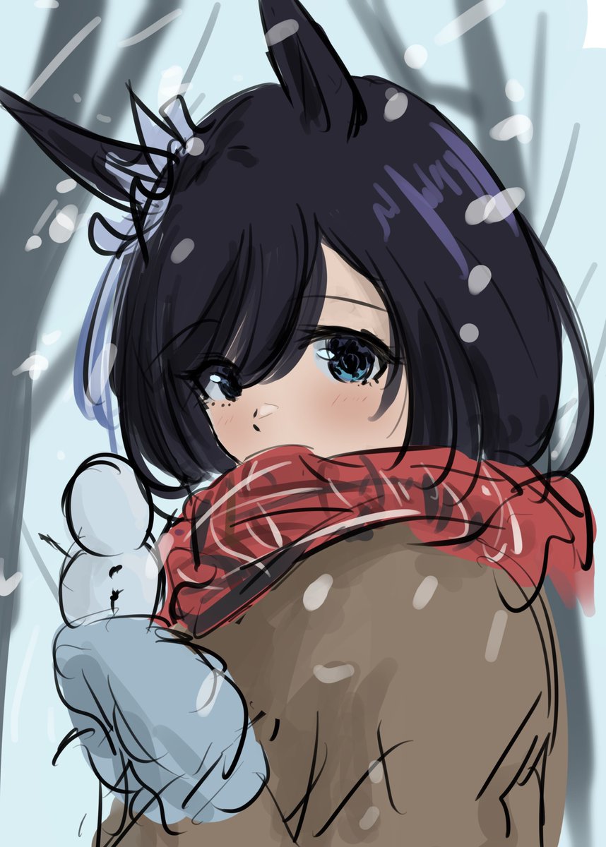 eishin flash (umamusume) 1girl solo animal ears horse ears scarf black hair looking at viewer  illustration images