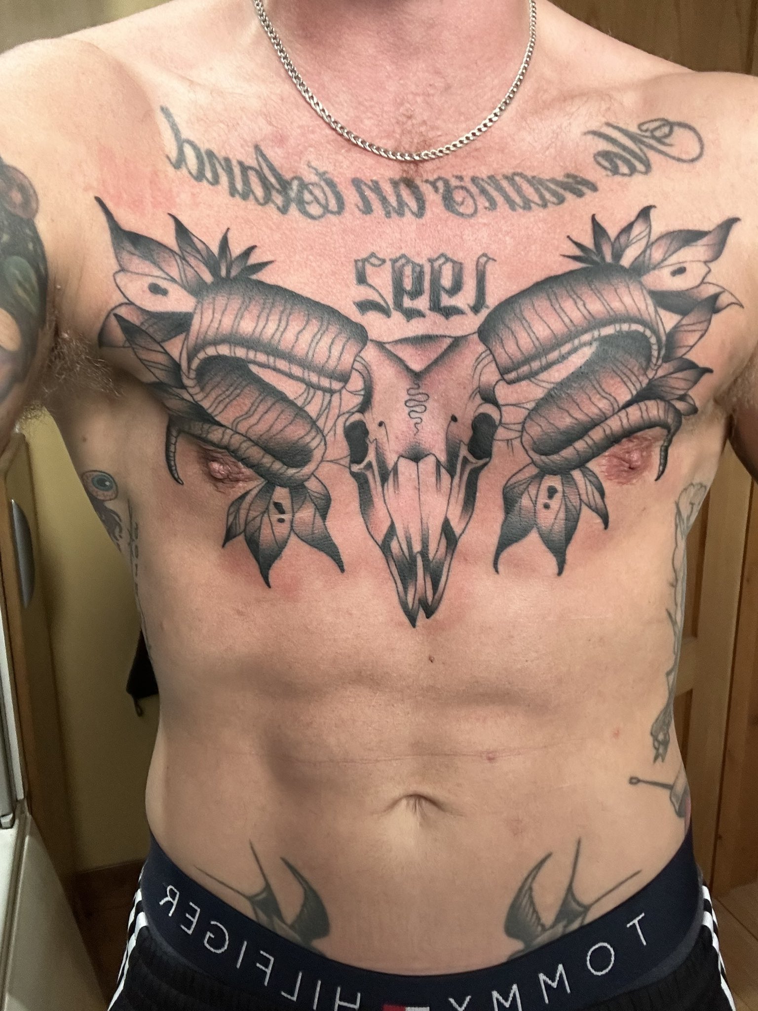 Chest Skull Gun Tattoo by Dimitri Tattoo