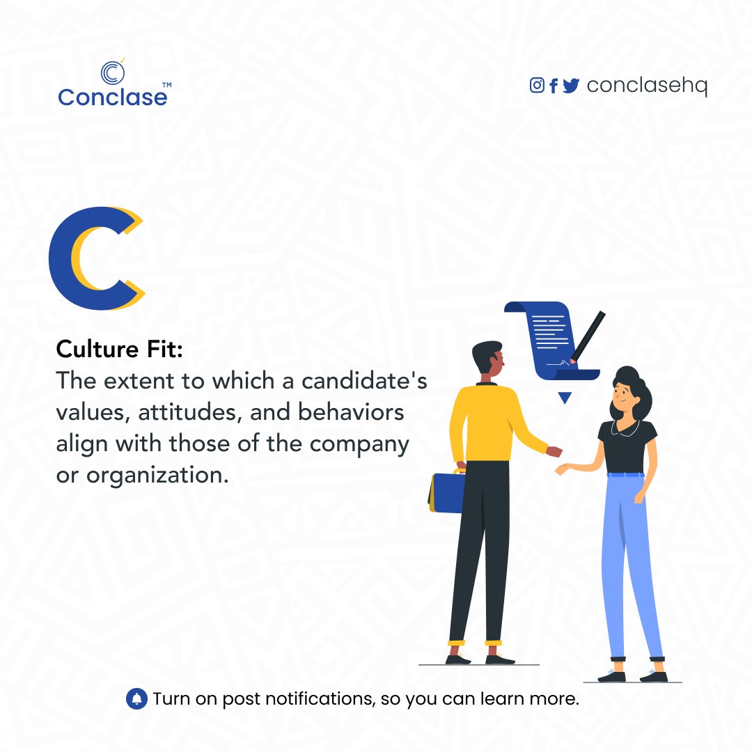 conclasehq's tweet photo. On today’s alphabet series, we have C. 

C for Culture Fit.

#conclaseng #conclasehq #techinafrica #techinnigeria #tech #technology #techtips #techterms #techtrends #techtermsdefined #culturefit https://t.co/cyt5ua6rjF