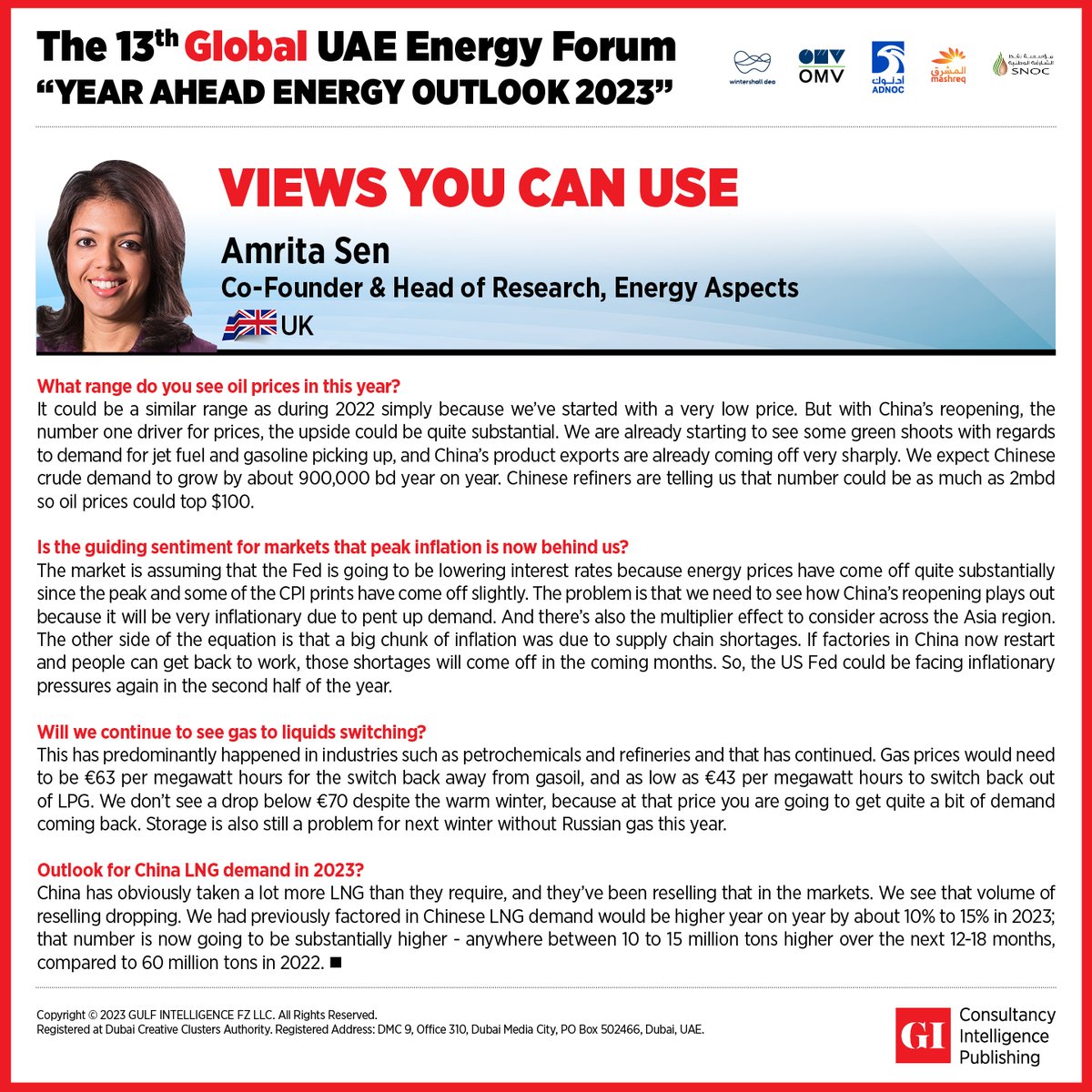 gulf_intel's tweet photo. The 13th Global UAE Virtual Forum - Views You Can Use

@ea_amrita, Co-Founder &amp; Head of Research, @EnergyAspects 

#GIEnergyOutlook23 #OOTT #inflation @ADNOCGroup @MashreqTweets @omv @wintershalldea @Sharjahoil https://t.co/8ikqjk55ET