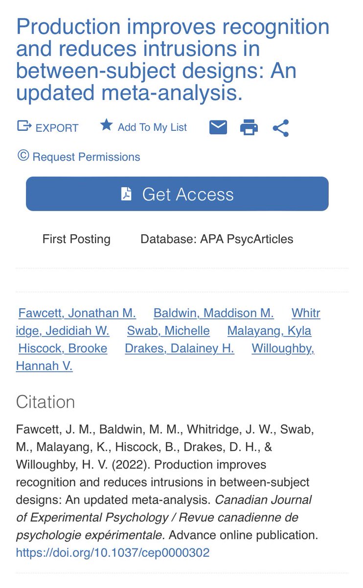 MUN_Psychology's tweet photo. New article alert! You may have read about the production effect on our page before, but did you know there has been conflicting opinions in the literature? Check out this recently published meta-analysis by @jmfawcet &amp; team to get all the answers! @MemorialUSci @CanJournExpPsyc https://t.co/i2xNfb86XH