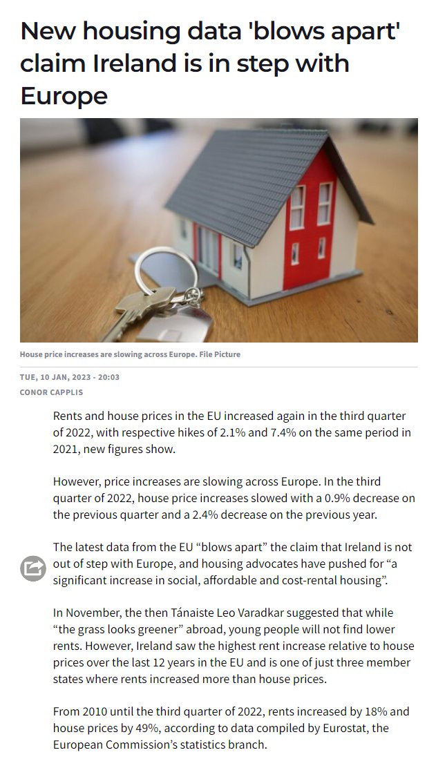 The facts that blow apart Taoiseach's claim our rents are normal for Europe: Since 2015 Rents in Ireland increased by 51% France rents ⬆️ by 3% Sweden ⬆️ 10% Finland ⬆️12% Rents ⬆️ in Ireland by 5 times rate across EU since 2015 Ireland's #HousingCrisis is one of worst in EU