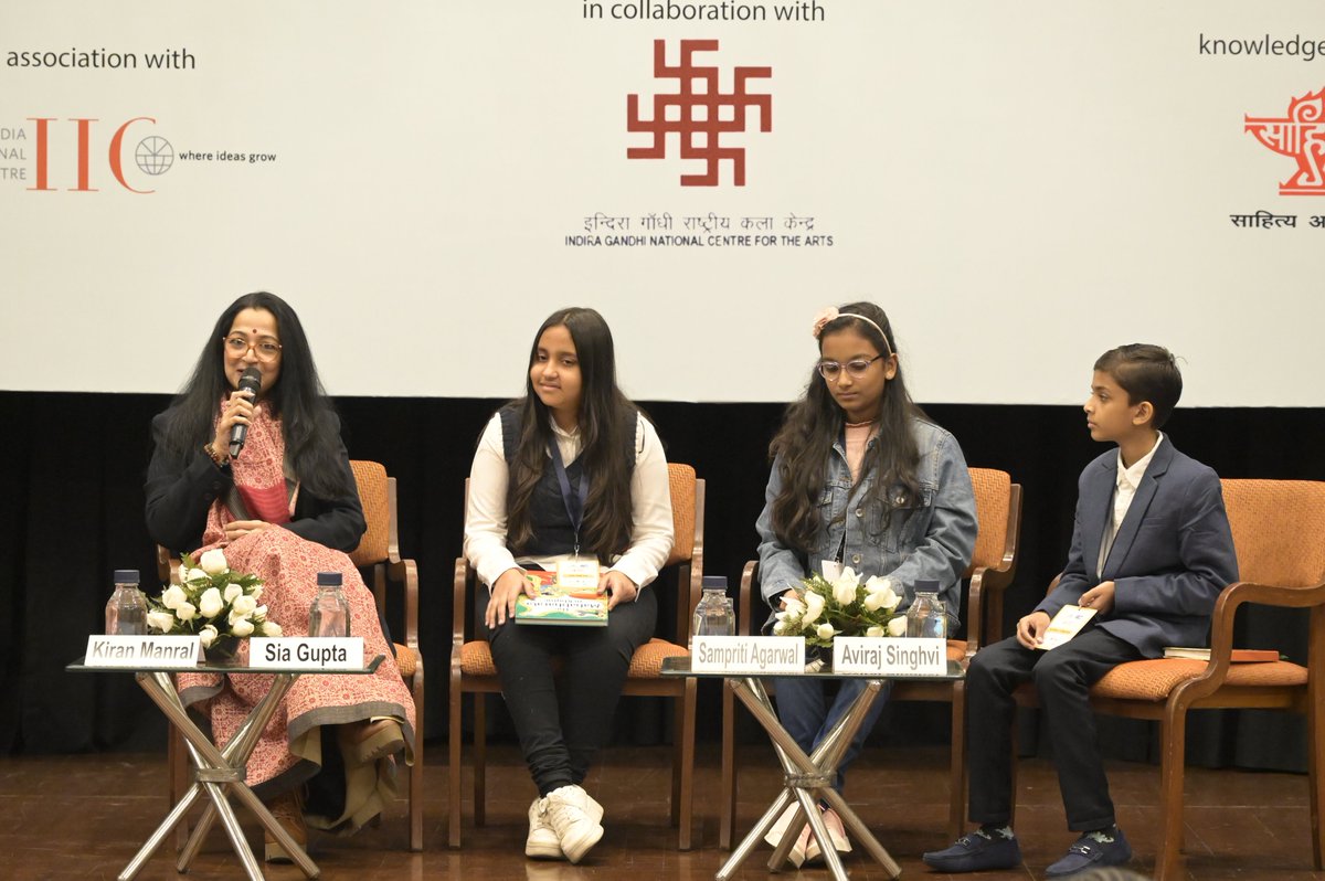 HyperglotLitmag's tweet photo. #MuskaanLiteratureFestival organised by @FoundationPK 
Aviraj Singhvi, Sampriti Agarwal and Sia Gupta in conversation with @KiranManral.
Ayaan Kapadia, Devisha Malhotra and Kahaan Keyur Patelvadodaria  in conversation with @aditmubayi.
@ignca_delhi 
@sahityaakademi 
#hyperglot https://t.co/FwLtQqNE0i