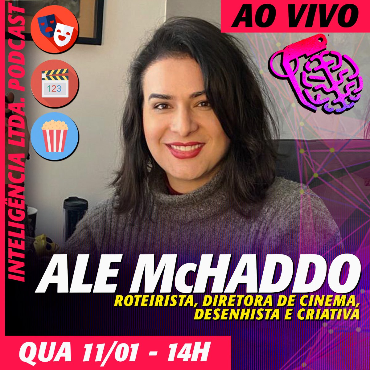 Hoje às 14h receberemos @AleMcHaddo, diretora, roteirista e produtora audiovisual. Ela é uma das precursoras do ramo da animação no Brasil e hoje dirige, roteiriza e produz filmes para o cinema e streaming. Confira em nosso canal no YouTube.

youtube.com/c/Intelig%C3%A…