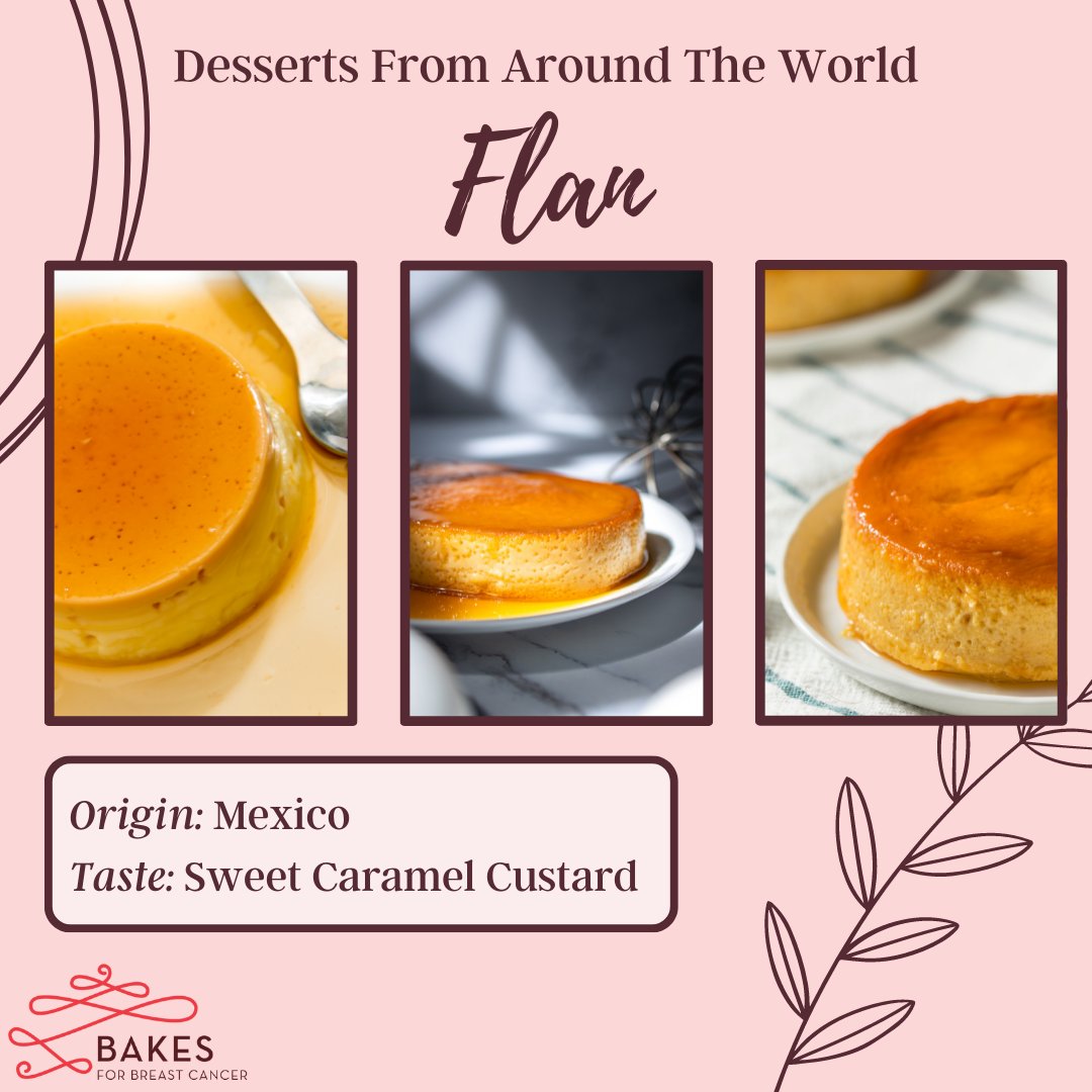 The Flan is a popular dessert from Mexico known for its sweet caramel flavor and unique texture. 

#breastcancer #nonprofit #fundraising #research