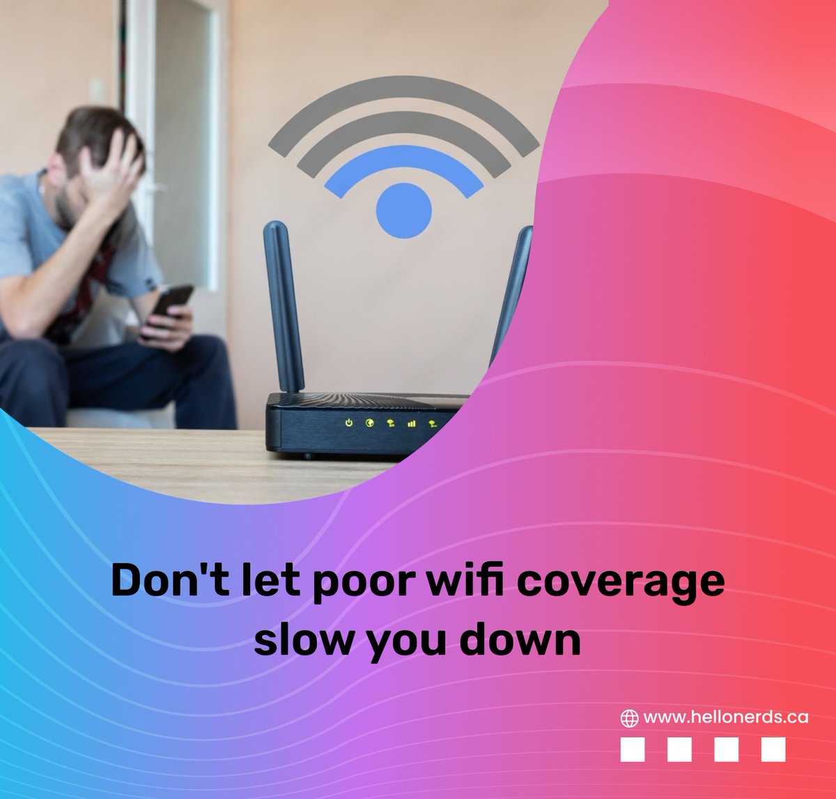 Don't let poor Wi-Fi coverage hold you back! #HelloNerds Wi-Fi installation service will ensure you have strong, reliable coverage throughout your home or office. No more buffering or dropped connections! 

#Home #Network #WiFi  #Technology  #HomeNetwork #WiFiSetUp