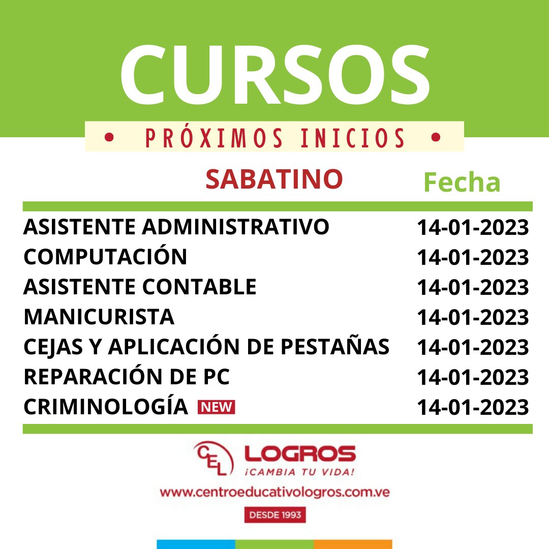 CELogros's tweet photo. Aprovecha el momento ⏱️

A través de los cursos adecuados para ti llena este año llénalo de crecimiento y logros🏆

 #maracaibo #oprotunidadlaboral #NewYear #caracas #inicios #2023vision #logros #trabajo #cursos https://t.co/mGBq6Krmwb