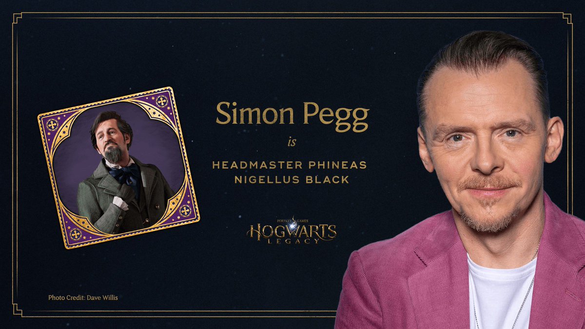 Please welcome @simonpegg as Headmaster Phineas Nigellus Black. #HogwartsLegacy