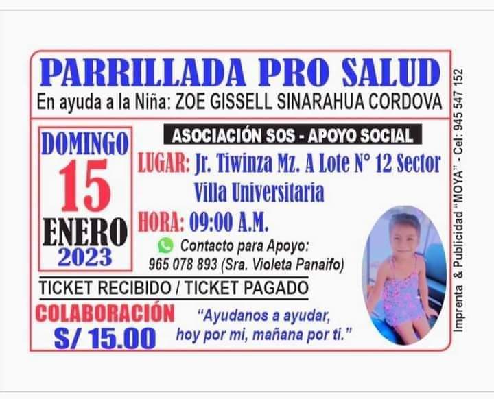 ComandoSvr1986's tweet photo. A los hermanos Aliancistas en Tarapoto, están realizando una Parrillada Pro-Salud para Zoe Gissell (5 años) quien está luchando por su vida luego de recibir un impacto de bala. Toda colaboración suma. https://t.co/dRSyPSVQ6Q