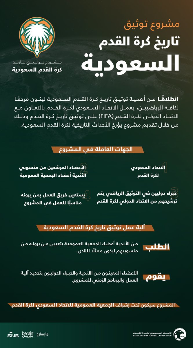 saudiFF's tweet photo. الاتحاد السعودي لكرة القدم يعلن عن مشروع توثيق تاريخ كرة القدم السعودية بالتعاون مع FIFA تحت إشراف الجمعية العمومية. 🔽 https://t.co/41kAcofVJg