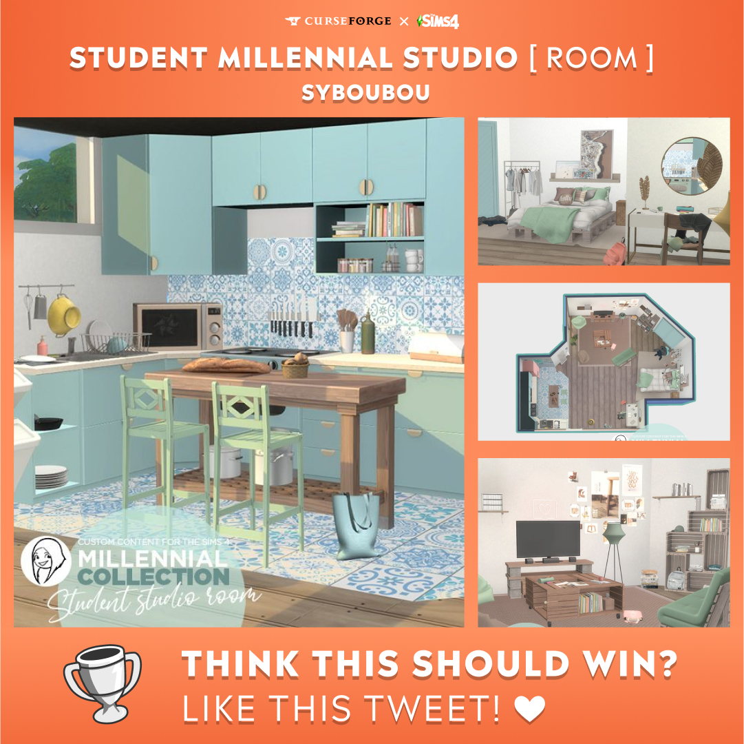 CurseForge's tweet photo. Like this tweet to vote for Syboubou’s “Student Millennial Studio” in the #TheSims4CCFestival Room category! #TheSims4CCFestivalFinals
https://t.co/9l1Uw2kXEg

Get CurseForge here: https://t.co/nzYsUevgxX https://t.co/pZaw7fOsNZ