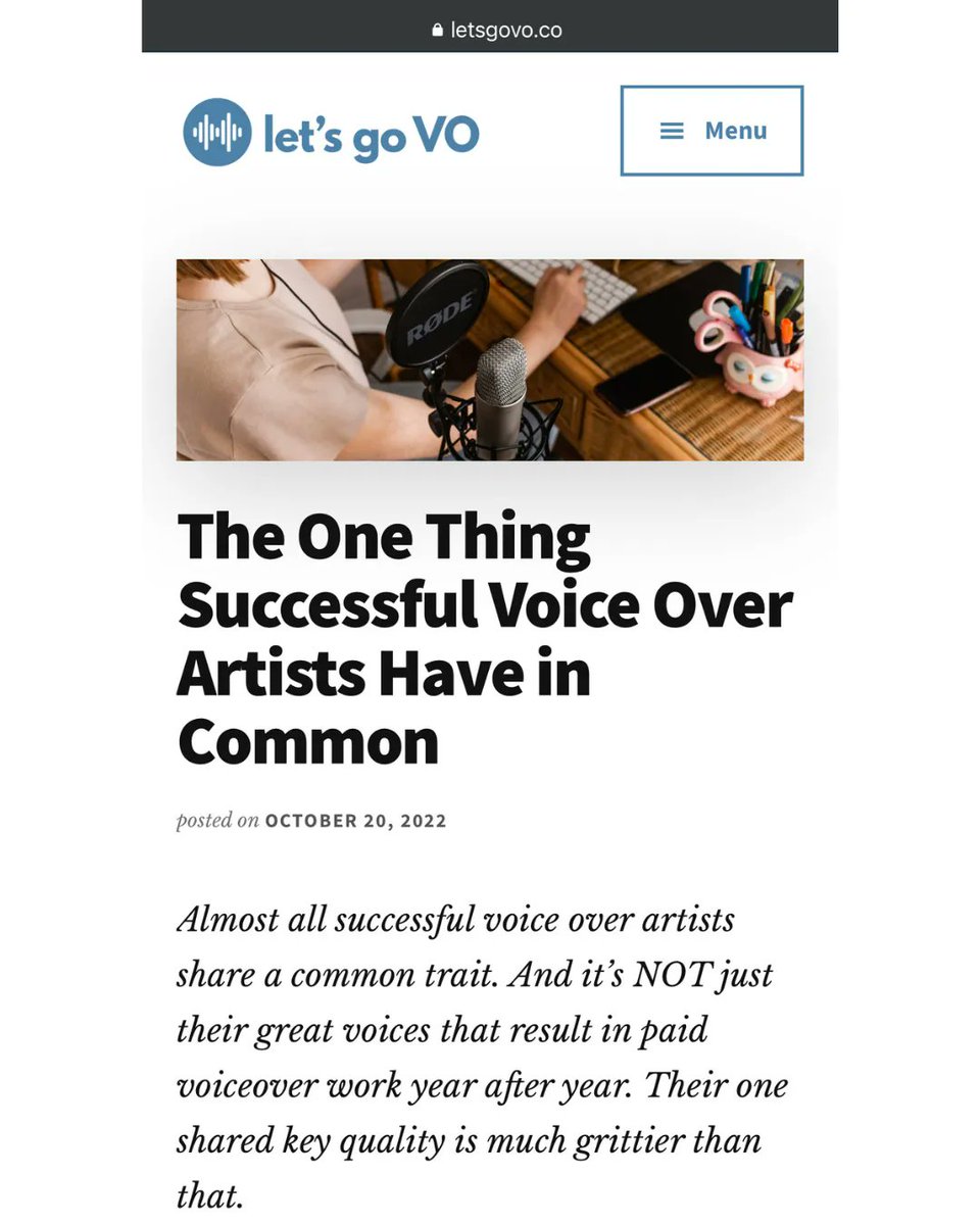 thebenphelps's tweet photo. There are a ton of factors that determine success in #voiceover. But there’s one common trait that almost all working #voiceactors have. And it might not be what you think 🤔
Read about that shared quality - and what your first year in #VO may look like.
https://t.co/fsniGs4Rhr https://t.co/5VtoPWGnvs