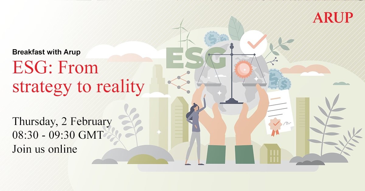 Are #ESG commitments just aspirations captured in a document? Can they deliver tangible outcomes? Join us and <a href="/BCO_UK/">British Council for Offices</a> for breakfast on Feb 2 to hear the experience of <a href="/Lendlease/">Lendlease</a> and <a href="/stanhope_plc/">Stanhope PLC</a> on turning strategy into reality.  

Register online here: info.arup.com/BWA-ESG-2087-R…