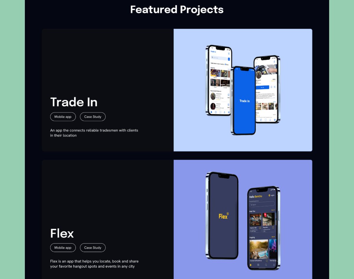 bentho_'s tweet photo. Portfolio design DONE!!  Actually had fun designing this🙂.

Next up is to build it on webflow

#uiuxdesign #PortfolioDay #figma https://t.co/FDoTtK5idu