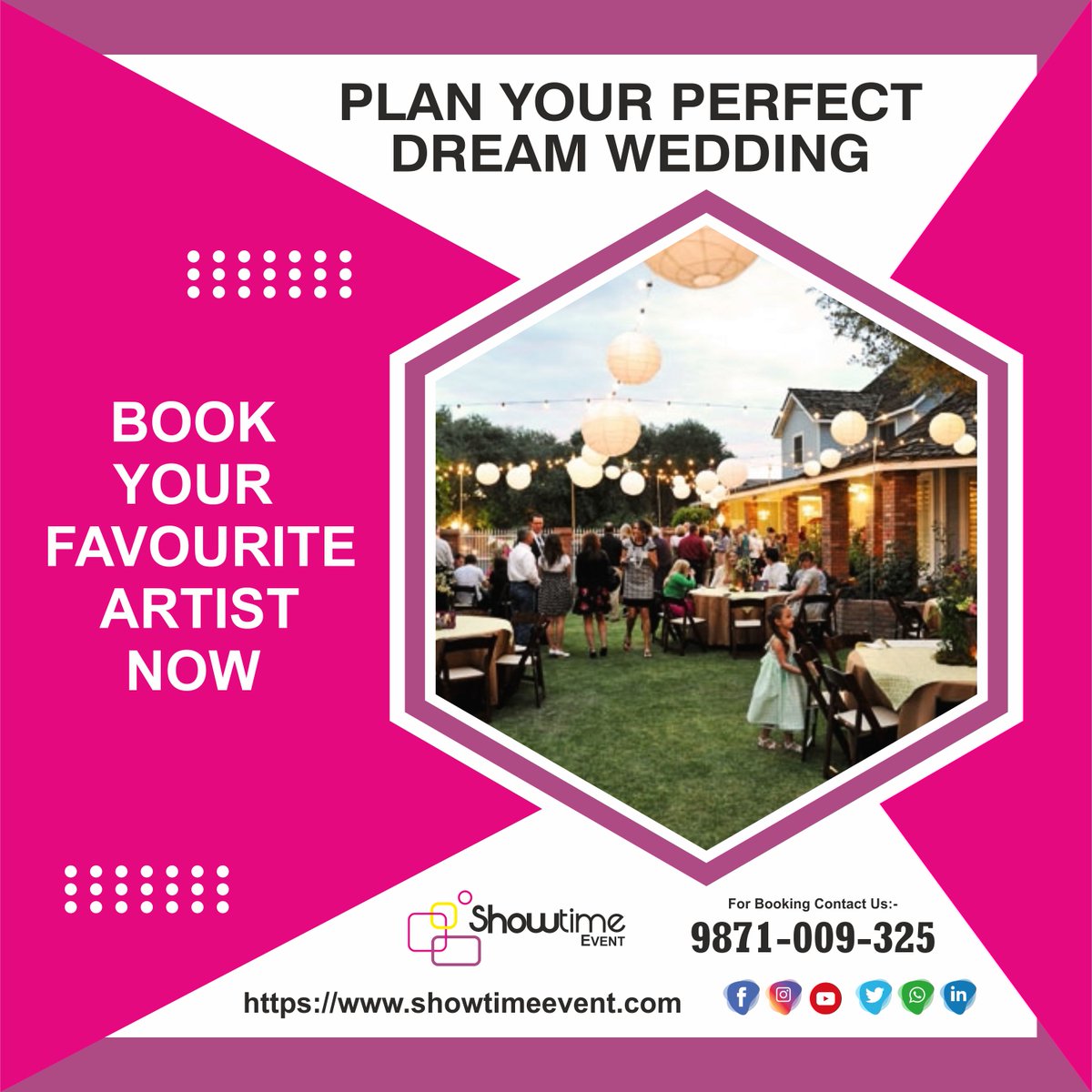 showtimeeventz's tweet photo. Let your special day be a blissful memory, the one which makes you believe in magic ✨
Just get in touch today to book an artist.
Call +91 9871009325
.
.
#Showtimeevent #weddingplanners #weddinglighting #weddinglightsdecor #artistmanagement #eventplanner #explore https://t.co/u0HmVNKwWR