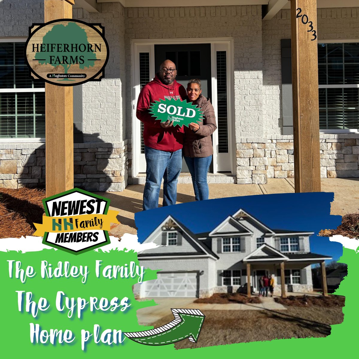 The Hughston Homes Family is delighted to welcome "The Ridley Family" to their gorgeous home! 🏠🚧❤️

#hughstonhomes #harriscountyga #newhome #realestate #home #forsale #dreamhome #househunting