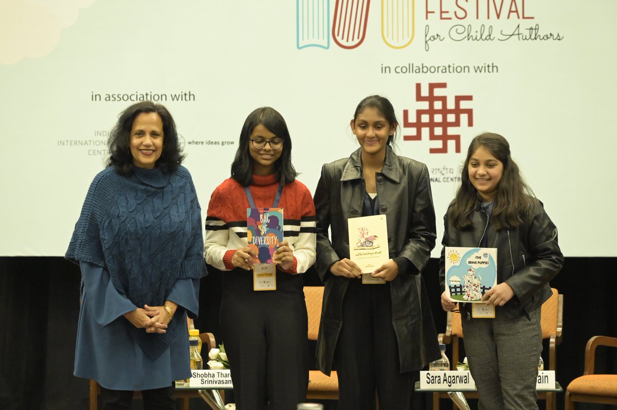 HyperglotLitmag's tweet photo. #MuskaanLiteratureFestival organised by 
@FoundationPK
 Aadya Jain, Priyal Prasad and Sara Agarwal in conversation with author @ShobhaTharoor.
Arya Desai, Druv Dhakad and Karnav Rastogi, in conversation with author Shabnam Minwalla. 
@ignca_delhi
@sahityaakademi 
#hyperglot https://t.co/rnusu1dYFP
