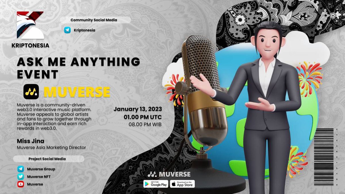 🔊 Ask Me Anything KRIPTONESIA X MUVERSE ✅

Don't forget to join in : 

👑 Friday, January 13 2023
✅01. 00 PM UTC | 20.00 WIB 
✅ t.me/komunitaskript…