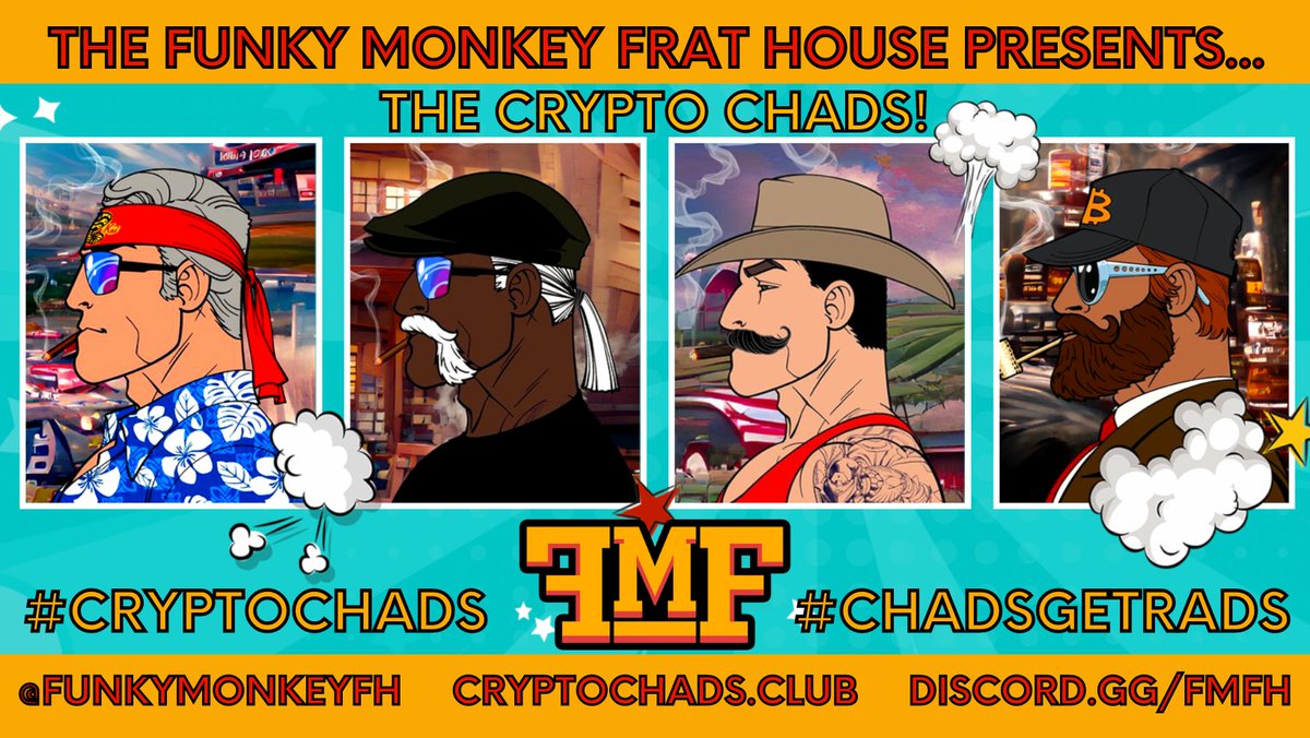 BJingos's tweet photo. @Shibtoshi_SG @Squid_Grow @MikeSMillerArt Check out Mike's project Funky Monkey Frat House. Currently minting are the #cryptochads #chadsgetrads #Randomairdrops https://t.co/0ZoAuhhepn