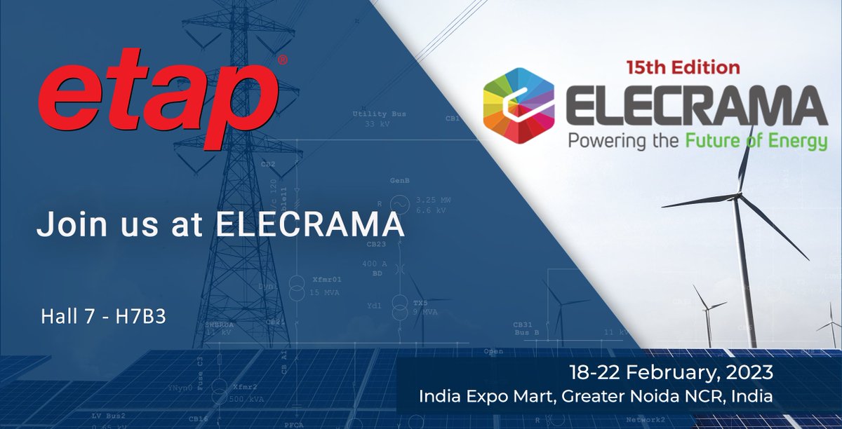 Join us at <a href="/ElecramaLive/">ELECRAMA</a> and experience our leading-edge solutions hands-on: ETAP for the design, operation, and automation of safe, resilient, sustainable, and efficient electrical power systems, built on the unified Electrical Digital Twin Platform.
elecrama.com/visitor-regist…