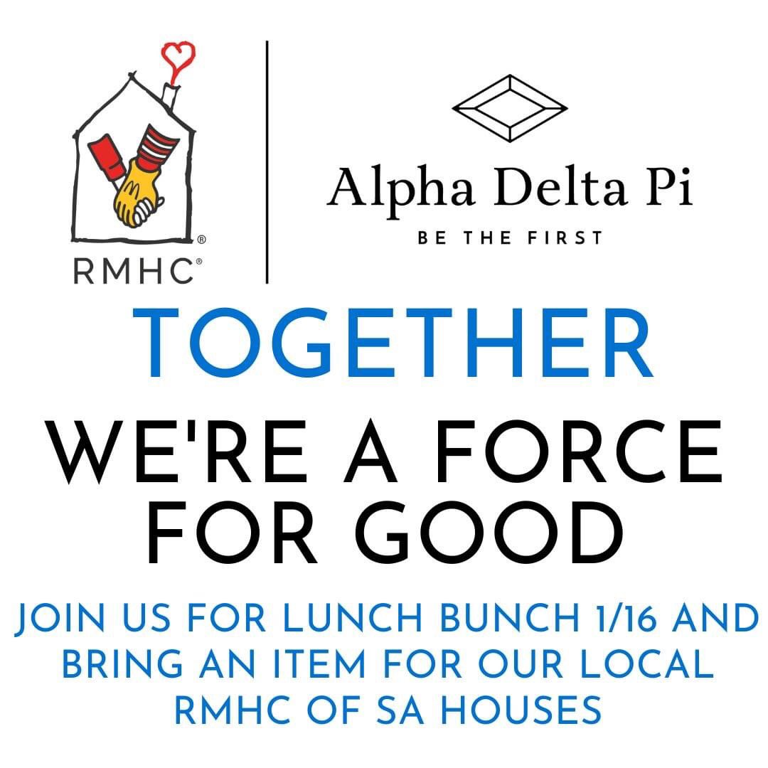 ADPiSATX's tweet photo. We will be doing Lunch Bunch at the Bourbon Street Seafood Kitchen on N 1604 on the 16th. 

In addition, we will be doing a supply drive for RMH. Please bring your items to lunch bunch! (Clorox wipes, ziploc bags, etc) #adpisatx #adpilovesrmhc #adpialumnae https://t.co/eb8i9IqoYT