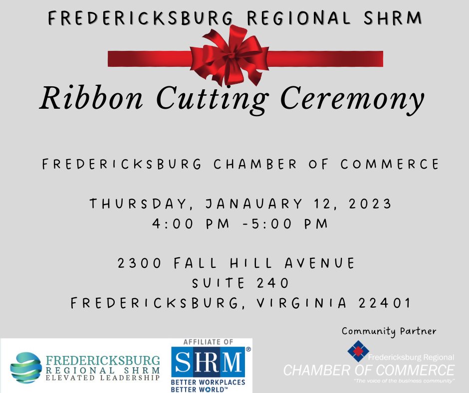 Join us tomorrow as we celebrate our new community partnership with the Fredericksburg Chamber of Commerce.  The Ribbon cutting ceremony will begin at 4 PM. Registration is still open; click the link below to let us know if you will attend.  ow.ly/zm3e50MnmnM #frshrm