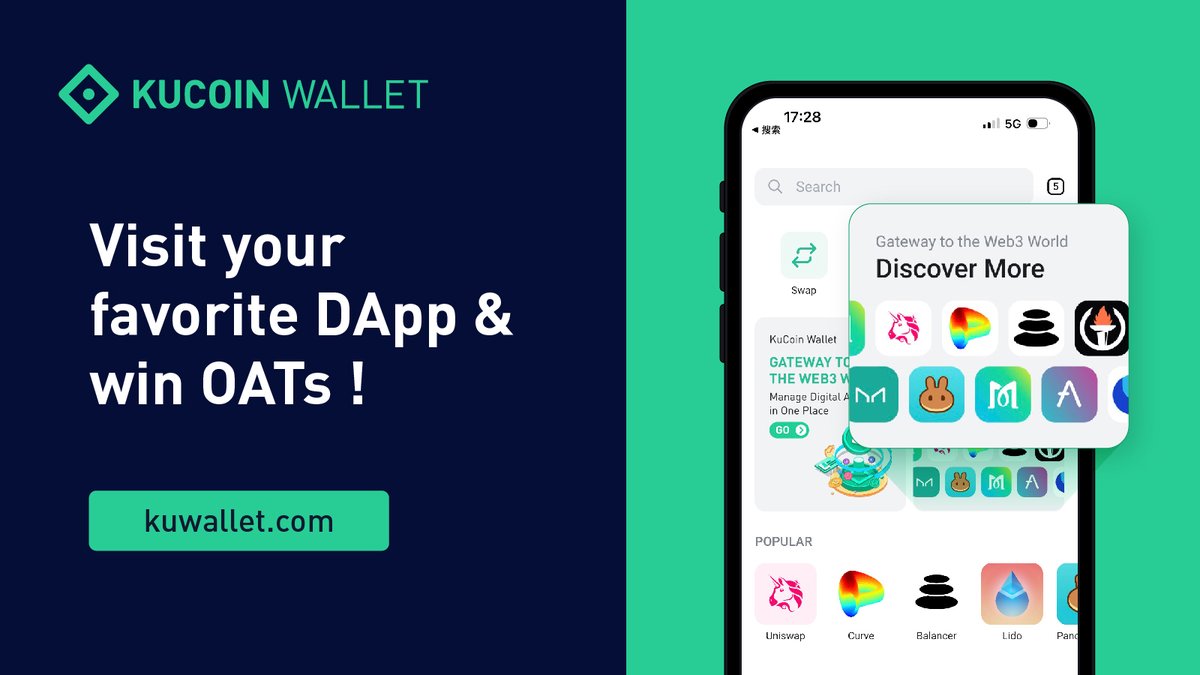 HaloDotSocial's tweet photo. Visit #dApps through #KuCoinWallet to share 1,000 #OATs!

📅Jan 11 - Jan 15

To win:
✅Follow @KuWallet
✅RT with #KuCoinWalletDApps + tag 3
✅Visit your favorite DApp in KuCoin Wallet &amp; submit your address: https://t.co/Qd9S914lCL

Join now! https://t.co/APETRi0MkH