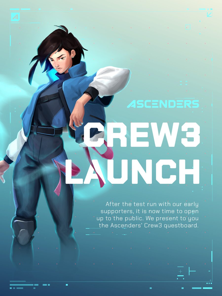 PlayAscenders's tweet photo. 7) To commemorate this joyous occasion, we're also opening up Crew3 to the masses! Quests will be added as we go on, but you can get started, right now! 👀
Current ultimate prize? A shiny WL! 🔥https://t.co/jmOCl7rql0 https://t.co/6EKqEJfFEk