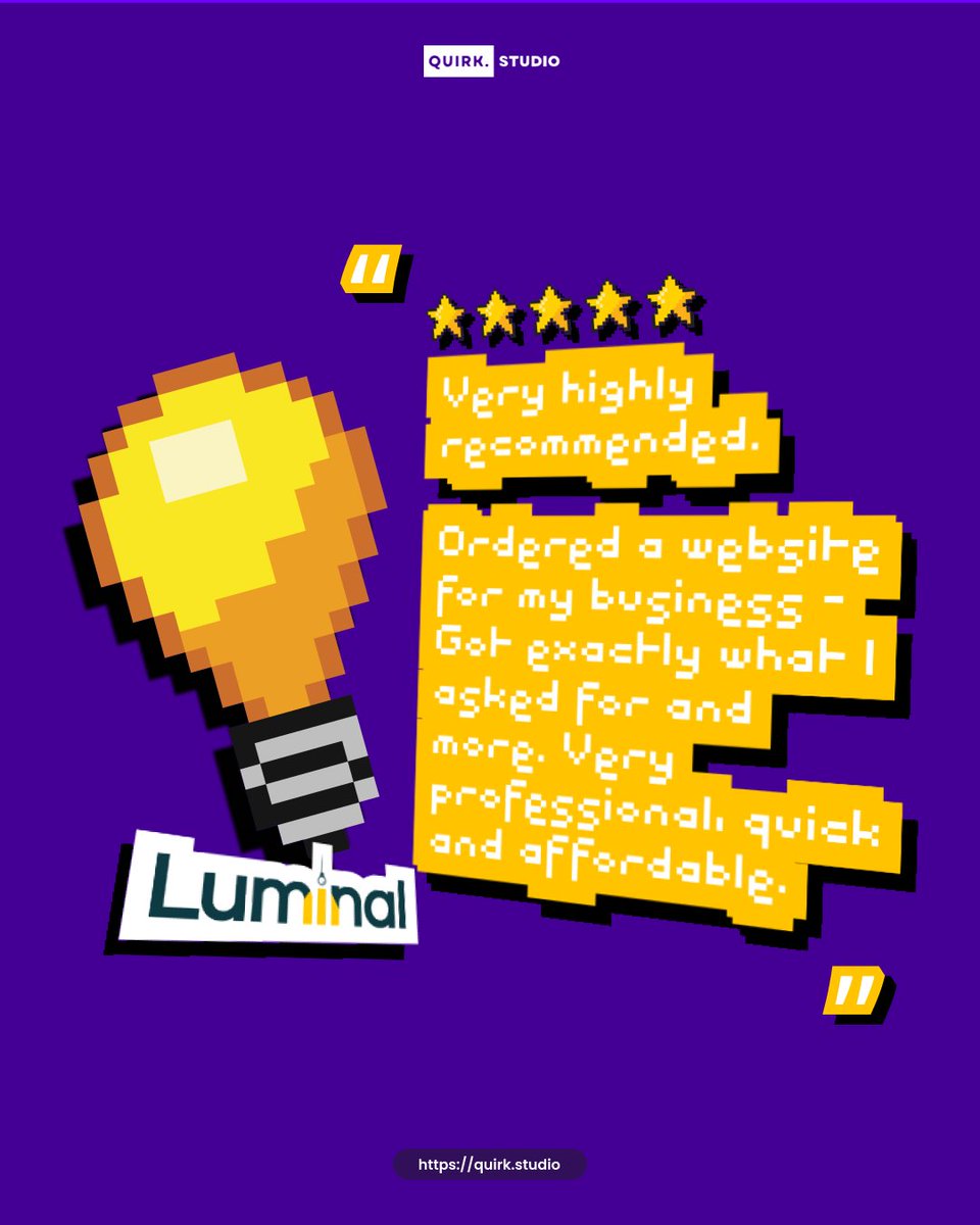 quirkstudio's tweet photo. "Very highly recommended. Ordered a website for my business - Got exactly what I asked for and more. Very professional, quick and affordable" - Luminal Lights &amp; Decor LTD https://t.co/aAxVjJy8nY
