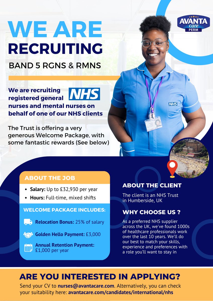 AvantaCare's tweet photo. 📢 We are recruiting Band 5 #RGNs and #RMNs on behalf of one of our #NHS clients!

We are looking for motivated, enthusiastic and experienced #nurses, who have a professional and caring approach to their work and are keen to develop their skills.

https://t.co/nK8Bitraxe https://t.co/BIxPDI5hER