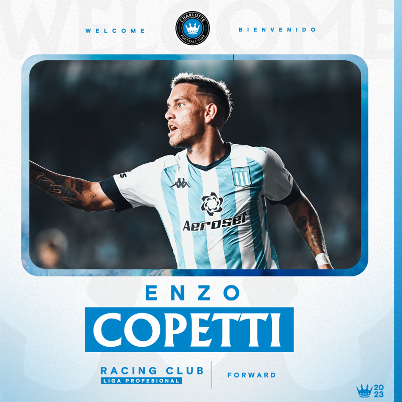 CharlotteFC's tweet photo. The wait is 𝙊𝙑𝙀𝙍 👑 

¡Bienvenido, @CopettiEnzo! #ForTheCrown