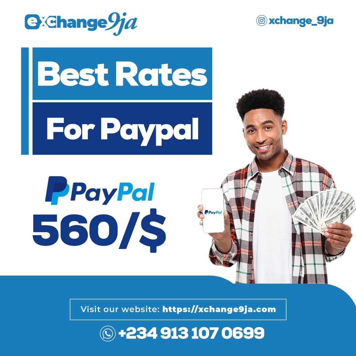 Xchange9ja's tweet photo. We have the best rates for PayPal. Let's trade 💙🤝

...
#PayPal NYSC, Falcao, Simon Ekpa, AFRIMA, Aisha, Rexxie, Merlin, #OAUTwitter #SafaricomExposed https://t.co/wMxSVnZmP2