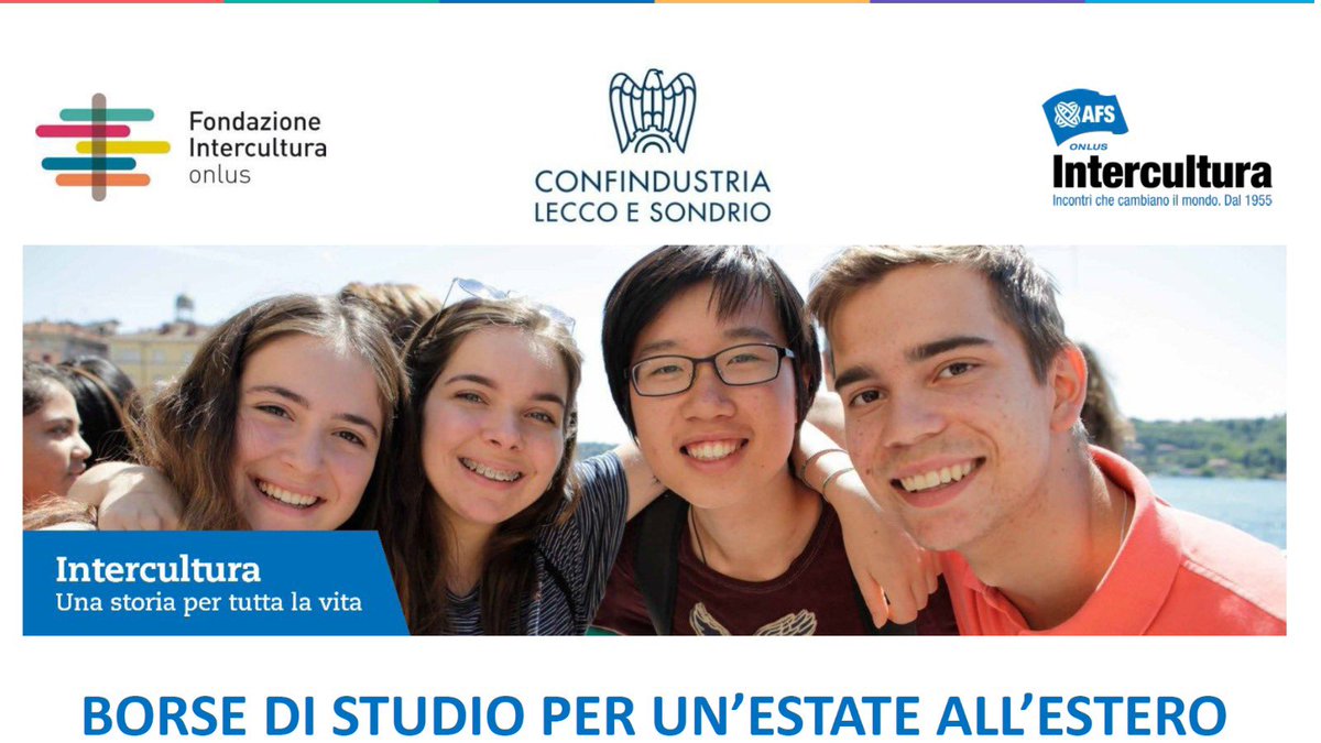 ConfindustriaLS's tweet photo. Grazie alla collaborazione con #ConfindustriaLS, @Intercultura_IT riserva 3 #borsedistudio per programmi estivi all’estero a figli di dipendenti di #impreseassociate, iscritti a una scuola secondaria di II grado in prov di #Lc o #So. Adesioni entro 20.01 ➡️https://t.co/lbcxqWSbNR https://t.co/GOpOncqY8l