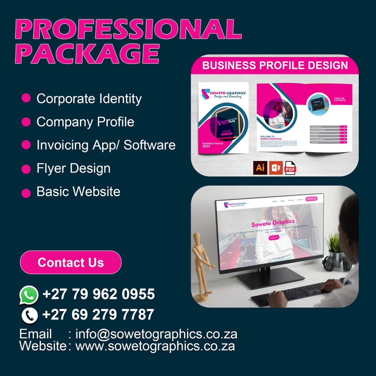 SowetoGraphics's tweet image. Get this professional package for your business for only R4500
Contact Us
Mobile: +277996209655
Email: info@sowetographics.co.za
Website: sowetographics.co.za