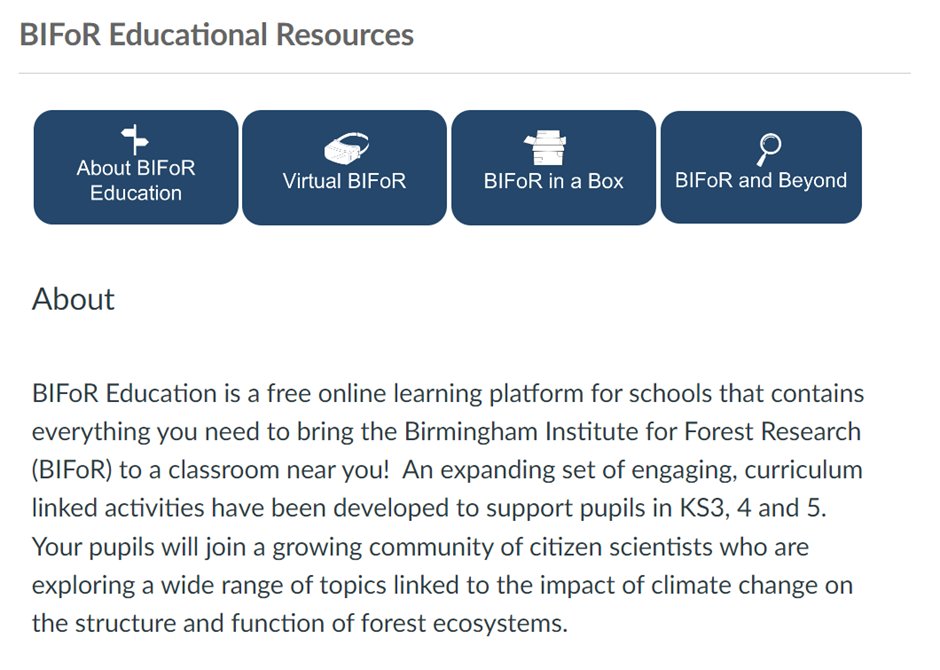 Walk in the woods or study for exams? The @BIFoRUoB  <a href="/unibirmingham/">Uni of Birmingham</a> education resources are revamped with plant and forestry careers information, citizen science research and classroom ready material, including lesson plans and curriculum maps canvas.bham.ac.uk/courses/52405