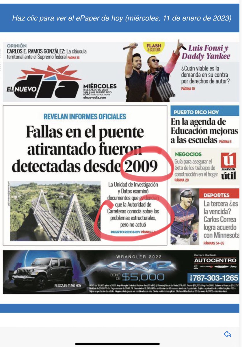DAVILACOLON's tweet photo. Perate perate. A ver si entiendo. Bajo Sila se diseño y se contrató al constructor del puente de los tirantes. Bajo el Canibal se construyó. Al año de abrirse bajo Fortuño, se descubren los vicios de construcción y se reclama. Agapito hace nada y…la culpa es del PNP en 2009❓ https://t.co/R60Q5sYNoH
