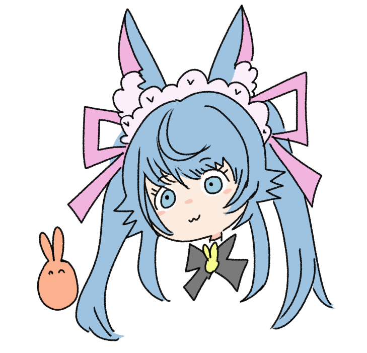 1girl animal ears blue eyes blue hair :3 twintails white background  illustration images