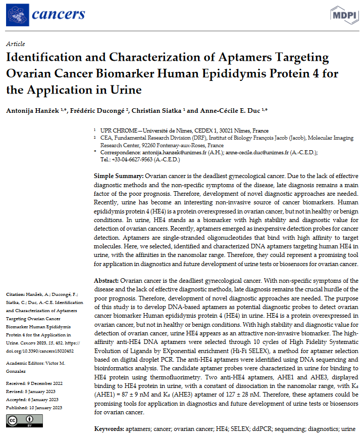AntonijaHanzek's tweet photo. Today, the first author paper from my PhD project on #aptamers targeting ovarian #cancer in #urine has been published in Cancers. 🧬

Read here: https://t.co/aaYj2WQYpU https://t.co/N8iTc3vzBa