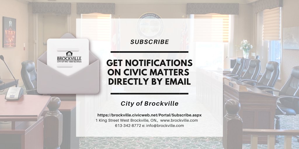 City of Brockville (@brockvilleon) on Twitter photo Email Notifications on Civic Matters - Receive Council and Committee updates directly to your email. Select what you are most interested in receiving. Subscribe: brockville.civicweb.net/Portal/Subscri… brockville.com 613-342-8772 info@brockville.com #XBR Email Notifications on Civic Matters - Receive Council and Committee updates directly to your email. Select what you are most interested in receiving. Subscribe: brockville.civicweb.net/Portal/Subscri… brockville.com 613-342-8772 info@brockville.com #XBR