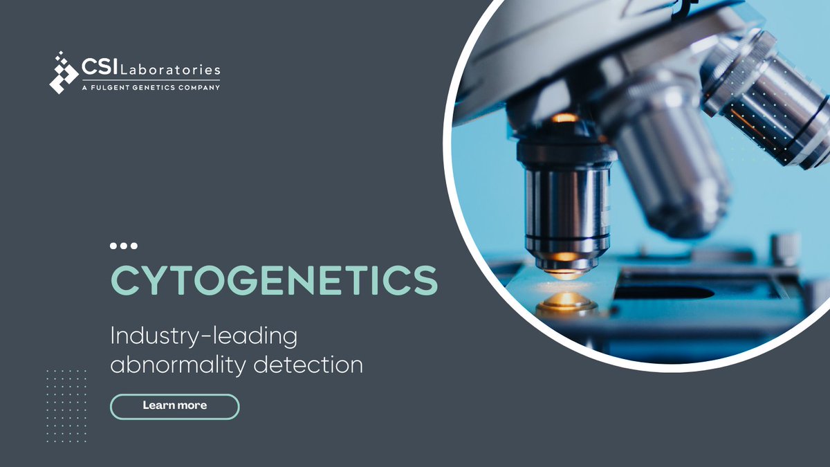 FulgentOncology's tweet image. Our cytogenetics testing analyzes the entire chromosome set for numerical and structural abnormalities. Identification of each abnormality aids diagnosis and treatment decisions for cancer patients. Learn more: bit.ly/3x9de0S

#cancerdiagnostic #CSILaboratories