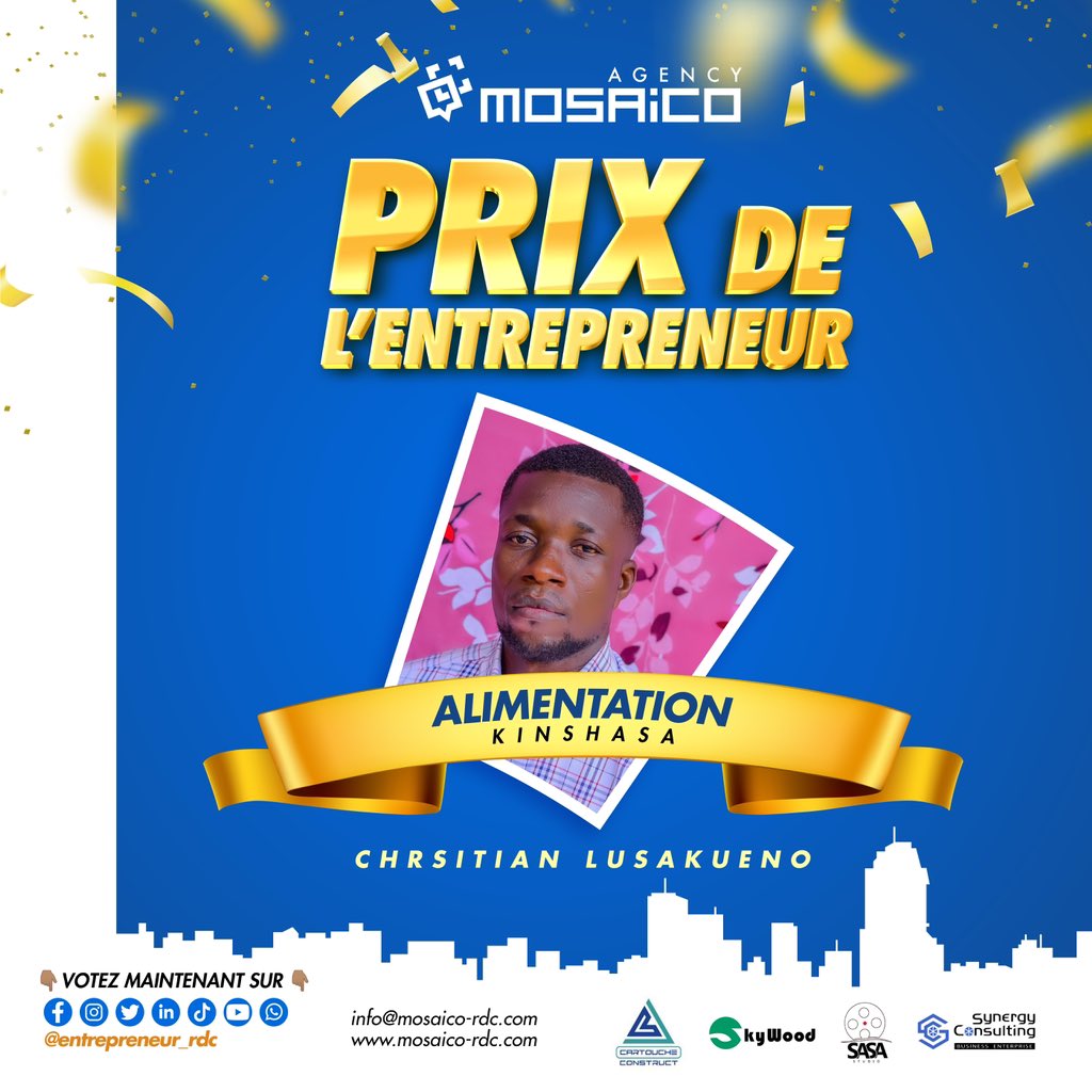 Entrepren_rdc's tweet image. 📍 JEU CONCOURS PRIX DE L’ENTREPRENEUR_2022 
&quot;Trois points (3) pour trois (3) gagnants&quot;
Comment voter ?
1. S&apos;abonner à notre page; 
2. Liker la photo du candidat de votre choix;
Les candidats qui auront accumulé le plus de Like bénéficiera de 3 points sur la note finale du Jury.