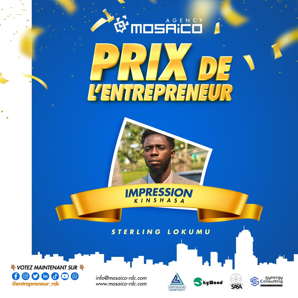 Entrepren_rdc's tweet image. 📍 JEU CONCOURS PRIX DE L’ENTREPRENEUR_2022 
&quot;Trois points (3) pour trois (3) gagnants&quot;
Comment voter ?
1. S&apos;abonner à notre page; 
2. Liker la photo du candidat de votre choix;
Les candidats qui auront accumulé le plus de Like bénéficiera de 3 points sur la note finale du Jury.