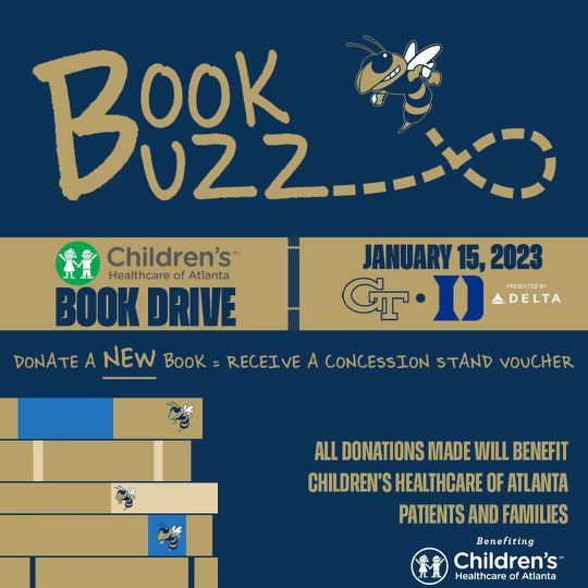 GTWBB's tweet photo. This Sunday, January 15th at our game, we are hosting a BOOK DRIVE benefiting @childrensatl patients and families. When you bring a NEW book to the game on Sunday, you will receive a concession stand voucher. Share the news and let’s get the Book Buzz started for Sunday’s game!🎉 https://t.co/uGMkrMKnpM