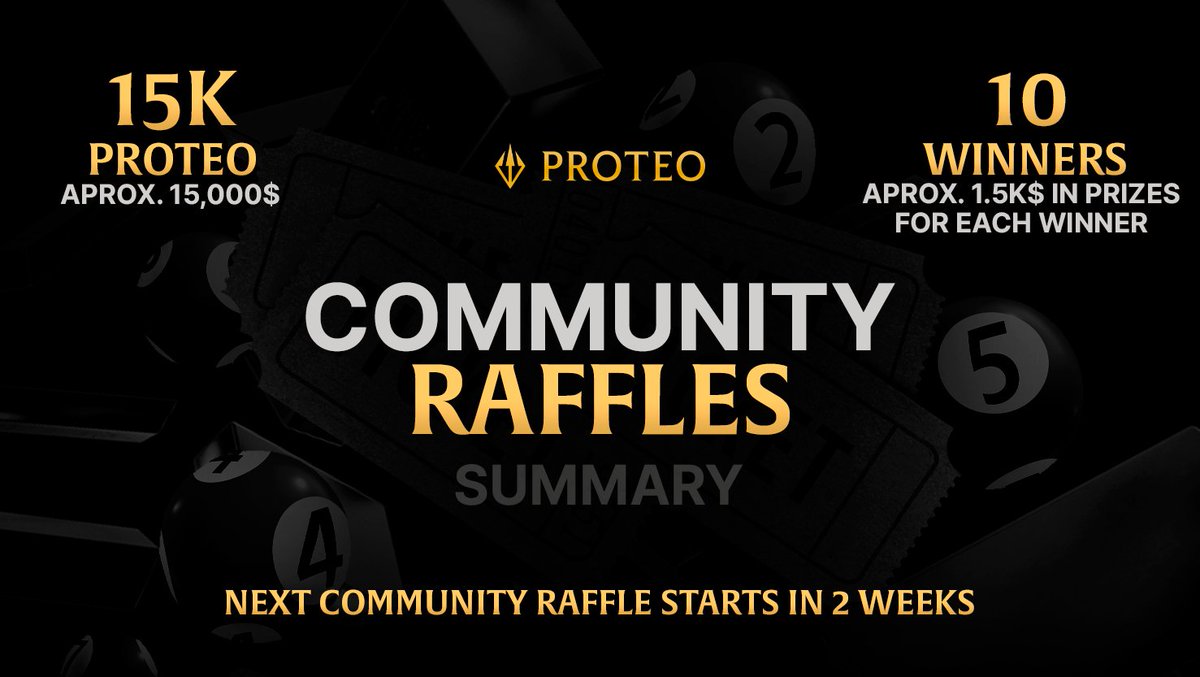 ProteoDefi's tweet photo. 1/ Greetings Protenians! 🔱

The first Proteo Community Raffle has come to an end!
Some lucky winners shared a #prize of 15.000 Proteo.
Let's go into a little more detail ⤵: https://t.co/X0HAwL49oz
