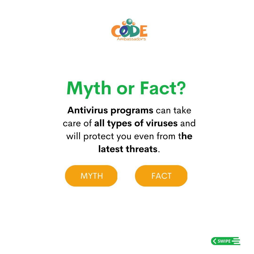 codeambassadors's tweet image. Antivirus programs can take care of all types of viruses and will protect you even from the mates threats is A MYTH.

Source: hongkiat.com
.
.
.
.
#codeambassadors
#privatecodinglessons
#weekendcodingclass #codingbootcamp #codingforbeginners