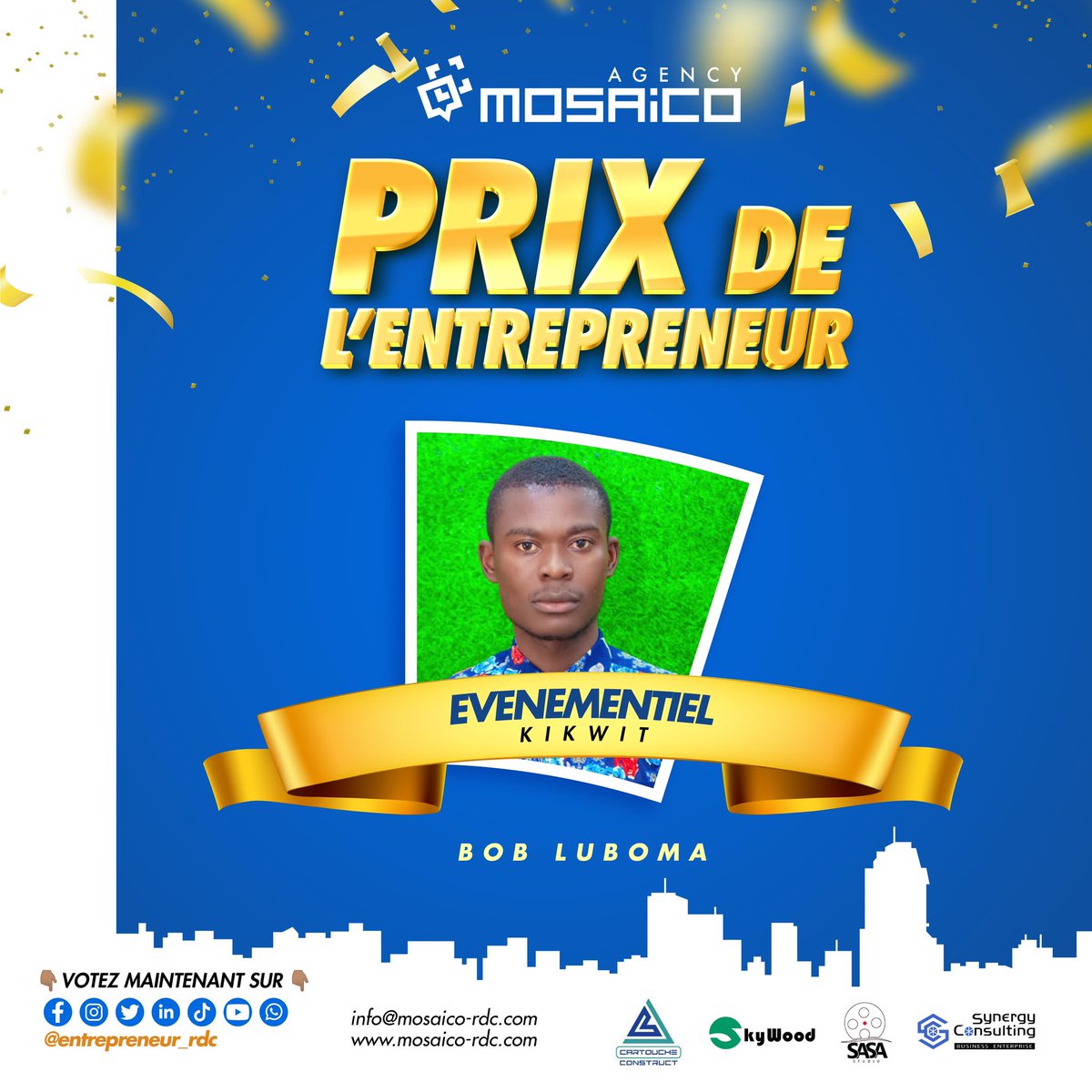 Entrepren_rdc's tweet image. 📍 JEU CONCOURS PRIX DE L’ENTREPRENEUR_2022 
&quot;Trois points (3) pour trois (3) gagnants&quot;
Comment voter ?
1. S&apos;abonner à notre page; 
2. Liker la photo du candidat de votre choix;
Les candidats qui auront accumulé le plus de Like bénéficiera de 3 points sur la note finale du Jury.